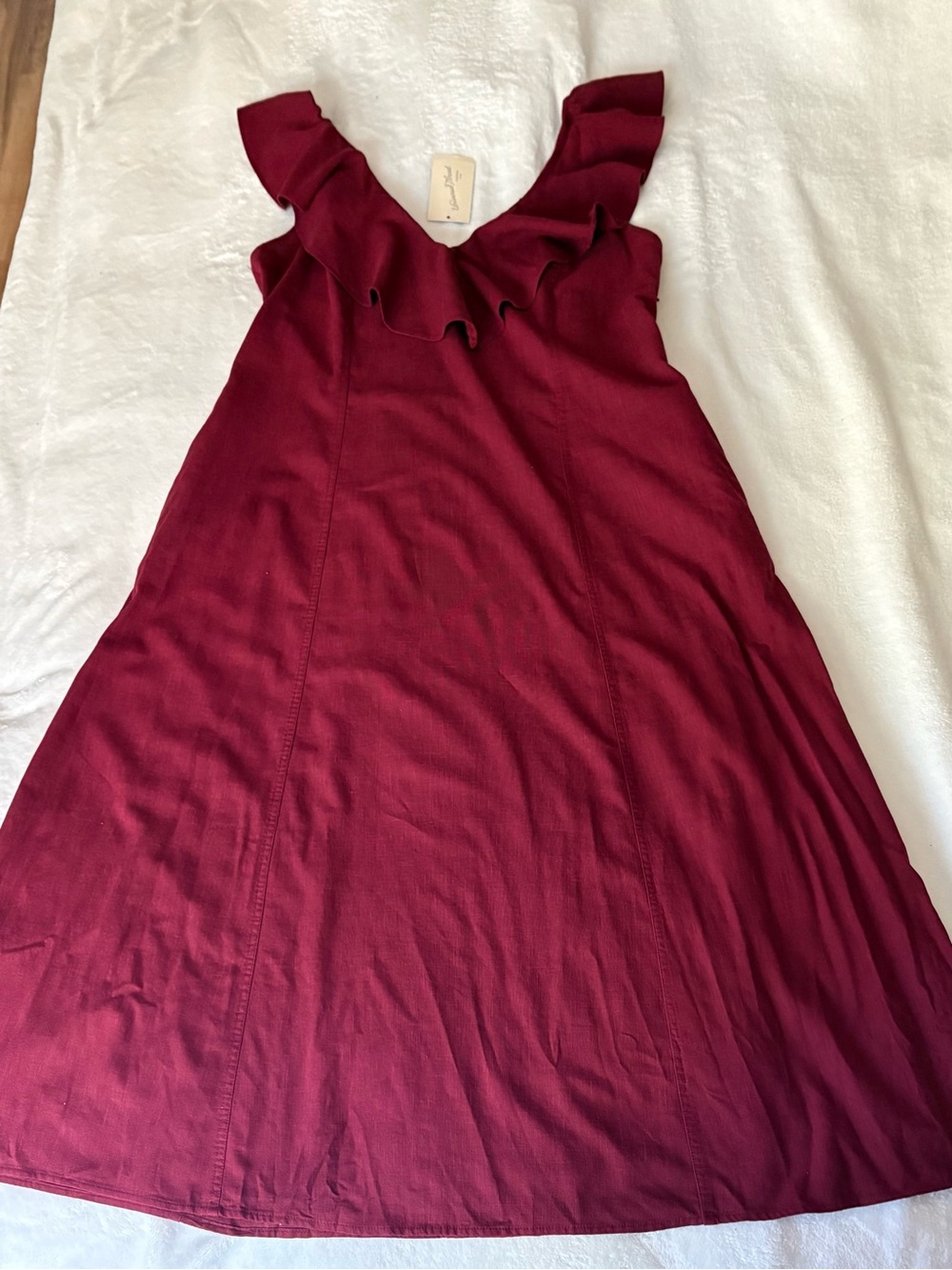 American Threads Burgundy Ruffled V-Neck Midi Dress - Picture 6 of 12